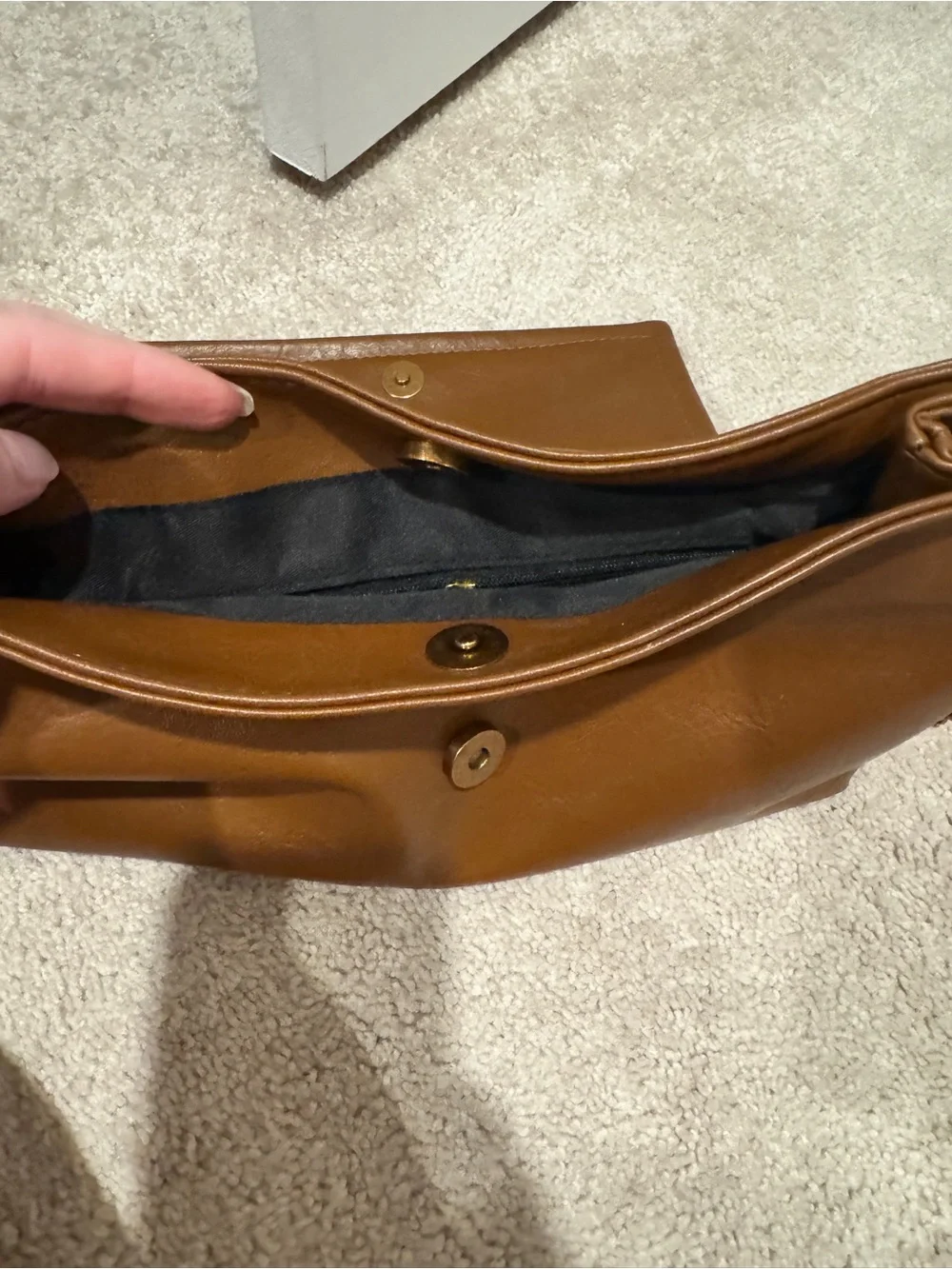 Camel Leather-Effect Shoulder Bag with Chain Strap